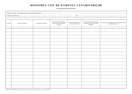 Registrul unic de evidență a examinărilor din siguranța transporturilor - față