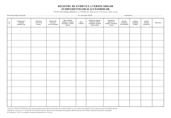 Registru de evidență a verificărilor echipamentelor și accesoriilor (laborator END)