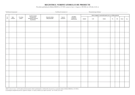 Registrul verificatorului de proiecte și al expertului tehnic