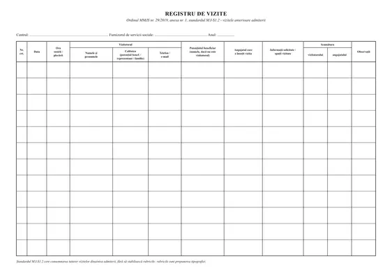 Registru de vizite (cămin pentru vârstnici)